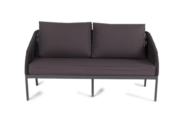 "Канны" диван 2-местный плетеный из роупа, каркас алюминий матRAL7024, роуп темно-серый, ткань интерьерная